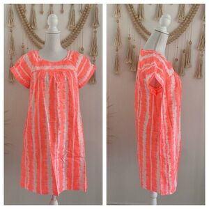 GAP coral neon tie dye midi shirt dress orange pink white summer spring small